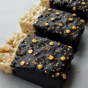 12 Black and Gold Chocolate Covered Rice Krispie Treats