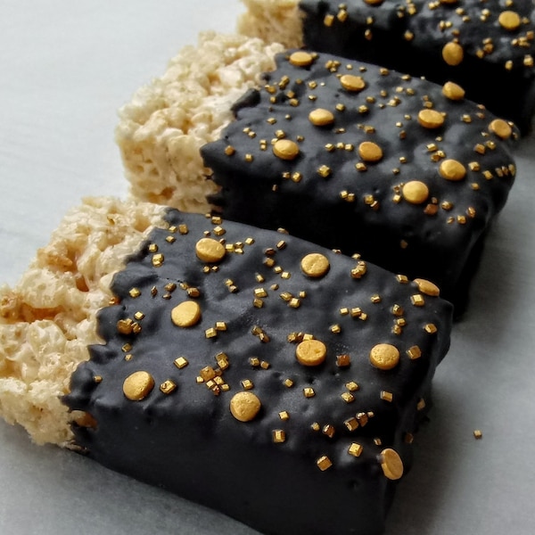 12 Black and Gold Chocolate Covered Rice Krispie Treats