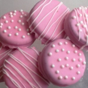12 Pretty Little Girl Pink Chocolate Covered Oreo Cookies with White Chocolate Drizzle