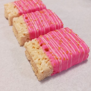 12 Pink, Gold and White Chocolate Covered Rice Krispie Treats