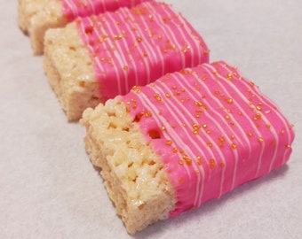 12 Pink, Gold and White Chocolate Covered Rice Krispie Treats