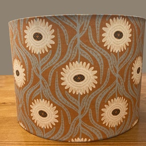 drum shade, lampshade, lamp shade,  home decor, gray, rust, flowers, boho, bohemian, farmhouse