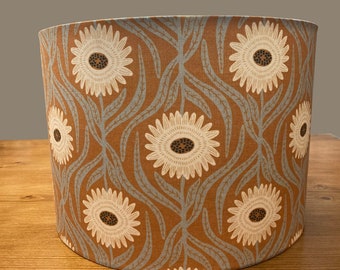 drum shade, lampshade, lamp shade,  home decor, green, rust, flowers, boho, bohemian, farmhouse