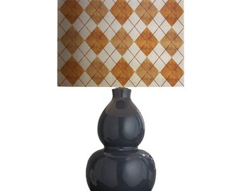 drum shade, lampshade, lamp shade,  home decor, preppy argyle, classic, retro chic, mustard and off white