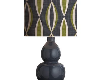 For Geoff only:  Mid Century Drum Lampshade, Scandinavian Green Blue Geometric Print