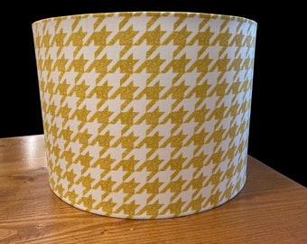 lampshade, lamp, shade, drum, houndstooth, gold, yellow, neutral, classic