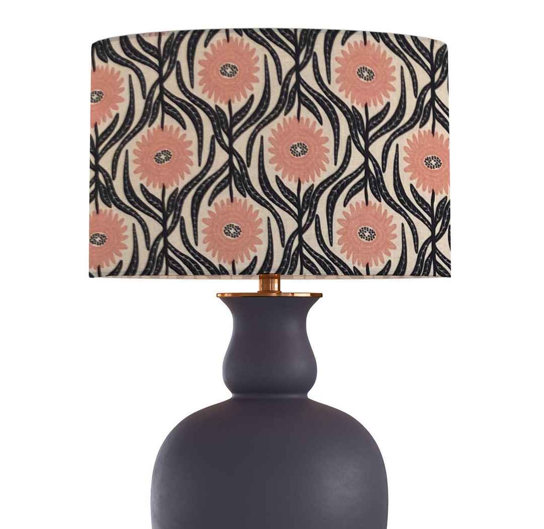 Drum Shade, Lampshade, Lamp Shade, Home Decor, Pink Flowers, Navy