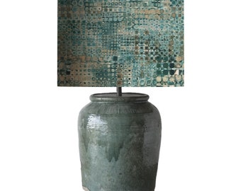 drum shade, lampshade, lamp shade,  home decor, modern, geometric, abstract, turquoise, copper, bronze