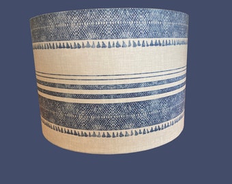 drum shade, lampshade, lamp shade,  home decor, French, tassel, rustic, cottage, blue and white, blue