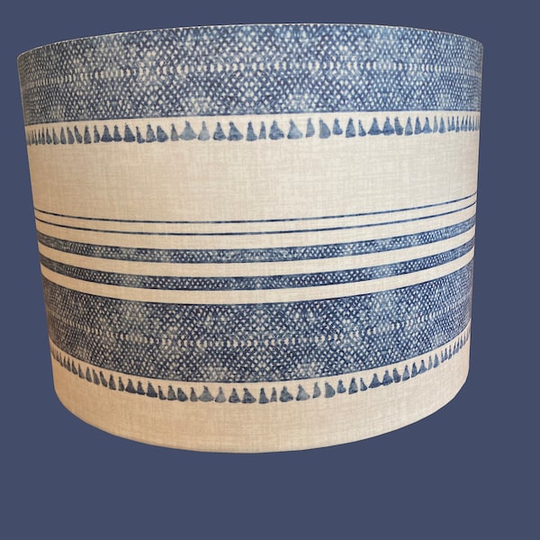 drum shade, lampshade, lamp shade,  home decor, French, tassel, rustic, cottage, blue and white, blue