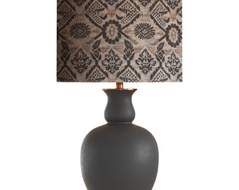 drum shade, lampshade, lamp shade,  home decor, wabi sabi, simple, organic, modern floral gray brown, black, mustard gold