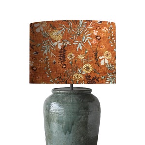 drum shade, lampshade, lamp shade, home decor romantic, floral, vintage, wildflowers, rust, aqua bohemian, cottage