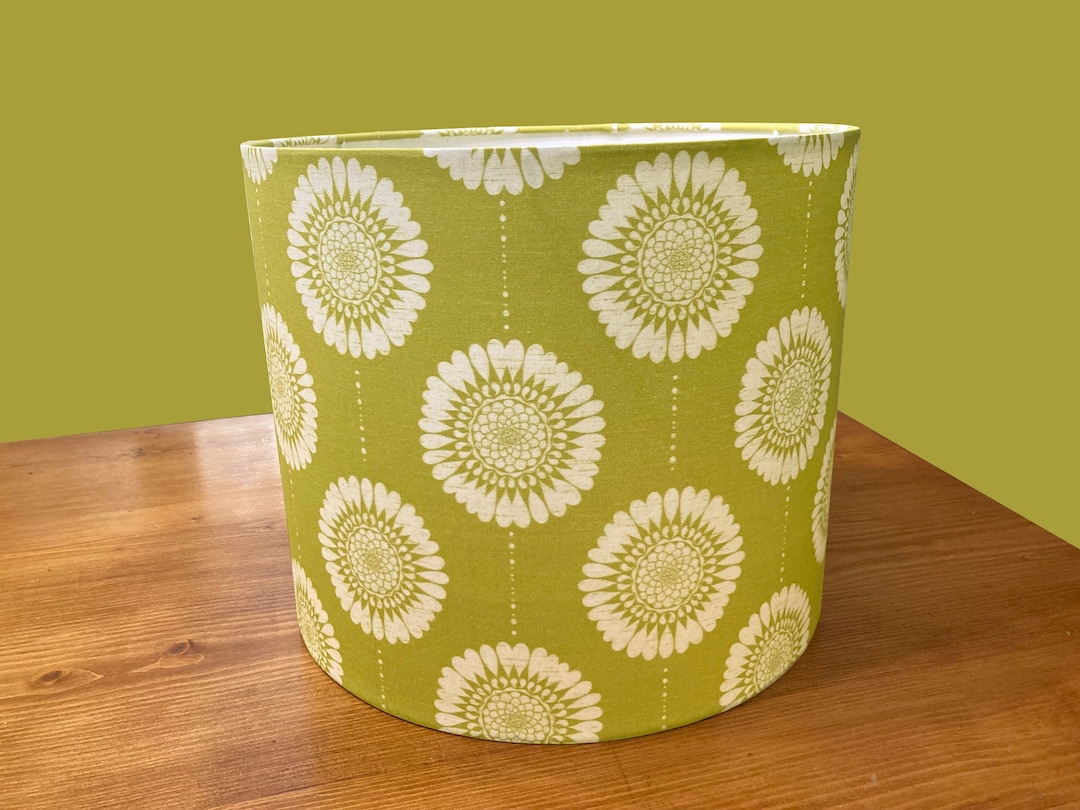 Drum Shade, Lampshade, Lamp Shade, Home Decor, Chartreuse, off White