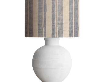 drum shade, lampshade, lamp shade,  home decor, striped blue cottage, farmhouse, geometric, texture, block print