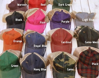 Gorra de camionero de malla desgastada - gorra de camionero suave desgastada - gorra de béisbol de malla suave teñida con pigmento