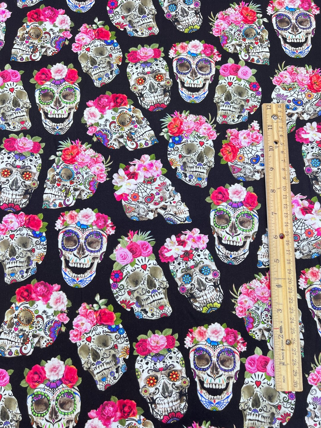 Sugar Skull Printed Fabric - Timeless Treasures Fabric Cotton Fabric by ...