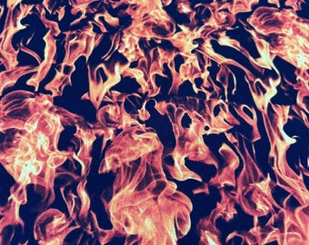 Tessuto stampato con fiamme di fuoco - Tessuto Timeless Treasures Tessuto di cotone tagliato su misura - Arancione pompiere Nero