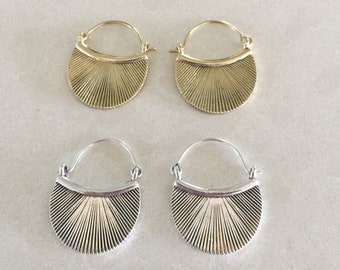Cleopatra brass or silver hoop earrings