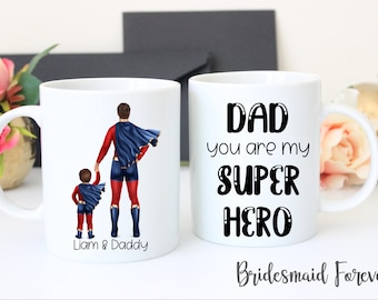 Taza de Super Papá: Regalo personalizado de superhéroe para padre e hijo, Navidad para papá