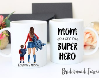 Mothers Day Gift - Mother Day Mug - Super Mom- Mother Son Gift - Gift For Mom- Moms Birthday - Best Mom - Mom of Boys - Custom Mother's Day