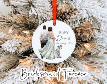 Personalized Expecting Parents Ornament, Custom Baby Announcement, Expecting Parents Gift, Pet Illustration