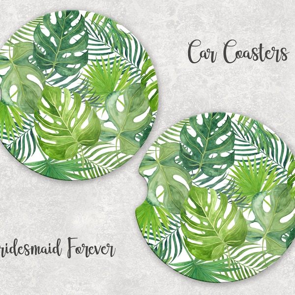 Car Coasters - Set of 2 - Tropical Leaves - Tropical Coaster - Leaf Coaster - Cup Holder - Cute Car Coaster - Beach Car Coaster