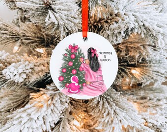 Personalized Mommy & Me Christmas Ornament, Pink Christmas, Custom Mom and Me Gift