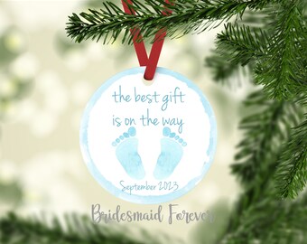 Christmas Ornament . Baby Boy Ornament . Baby Announcement . Baby Arriving  . Gift Under 20 . Personalized Ornament . Baby Christmas