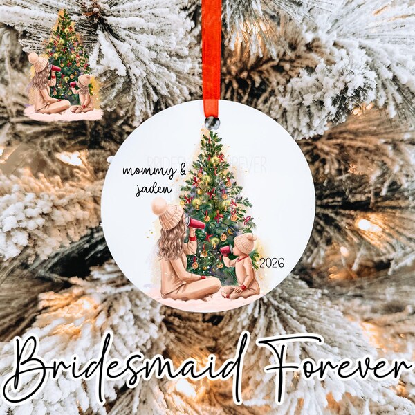 Adorno navideño personalizado para mamá y yo, adorno familiar personalizado