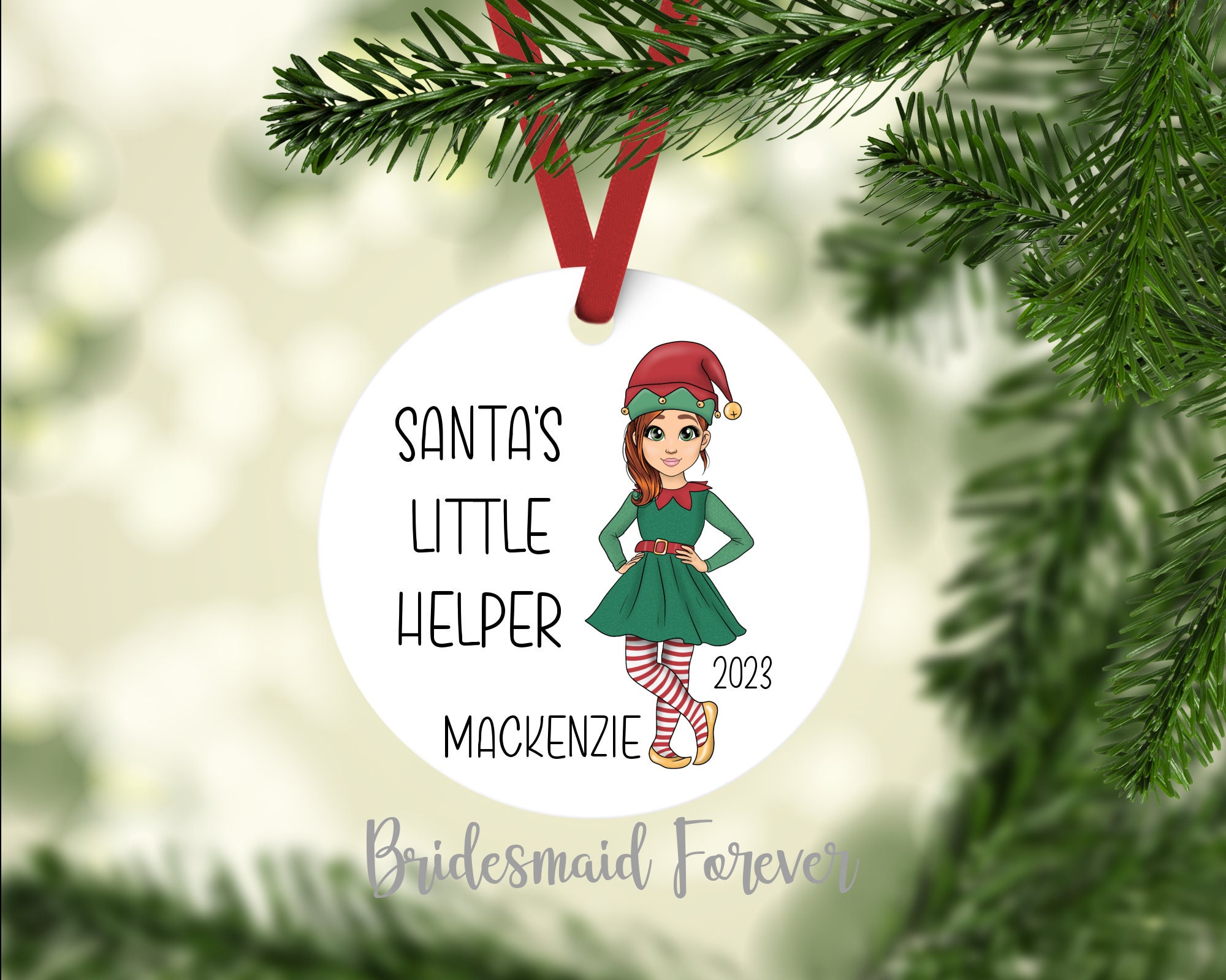 Personalized 3 Inch Santa's Little Helper White Ceramic Ornament