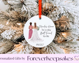 Personalized Bridesmaid Christmas Ornament: Custom Wedding Party Gift, Bridesmaid Proposal, Maid of Honor