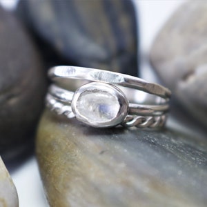 Moonstone Stacking Ring Set - Sterling Silver - Thin