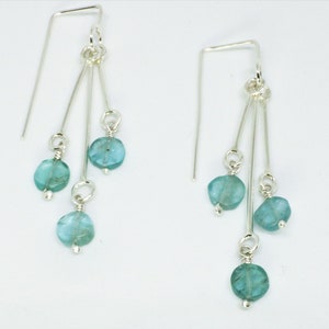 Long Dangle Earrings - Blue Apatite and Sterling Silver - Minimal Drop Earrings