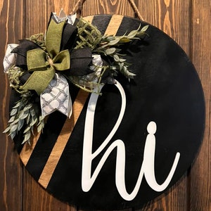 Simply Blessed front door wooden round sign, farmhouse door decor, newlywed housewarming gift, year round door hanger