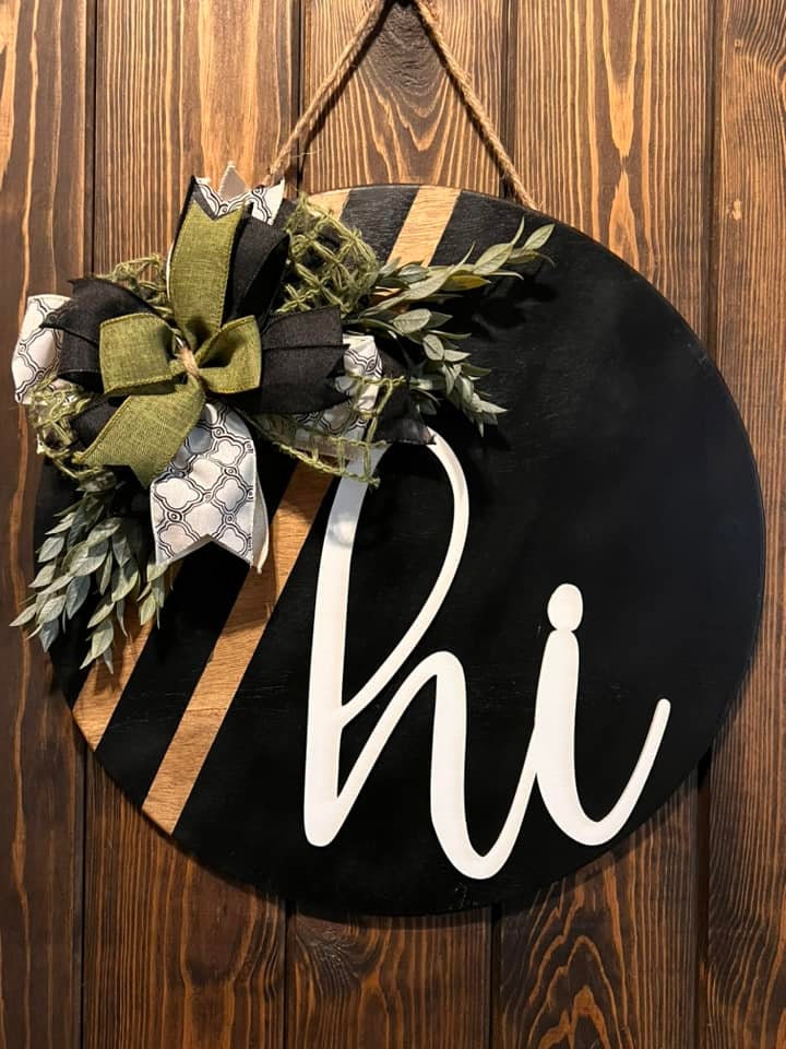 Simply Blessed front door wooden round sign, farmhouse door decor, newlywed housewarming gift, year round door hanger