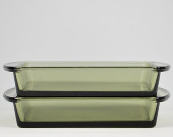 Set of 2 pressed and smoked gray glass bowls for a vintage 60s wooden tray