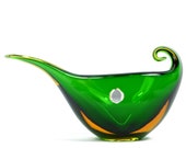 Handmade glass bowl Ornament Murano green and heavy amber