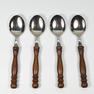 Rustic cutlery 5 small spoons for dessert or coffee | Stainless steel and wood cutlery | Original Vintage 70s