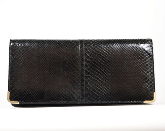 Elegant black exotic leather clutch evening bag Envelope