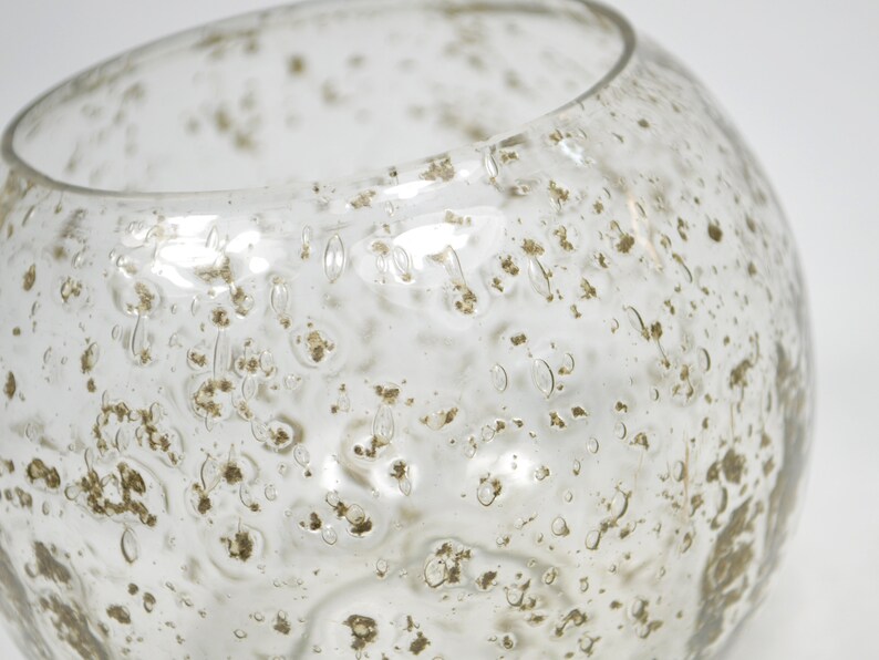 Spherical glass vase with textures Transparent round vase and bubbles Original Vintage 80s image 3