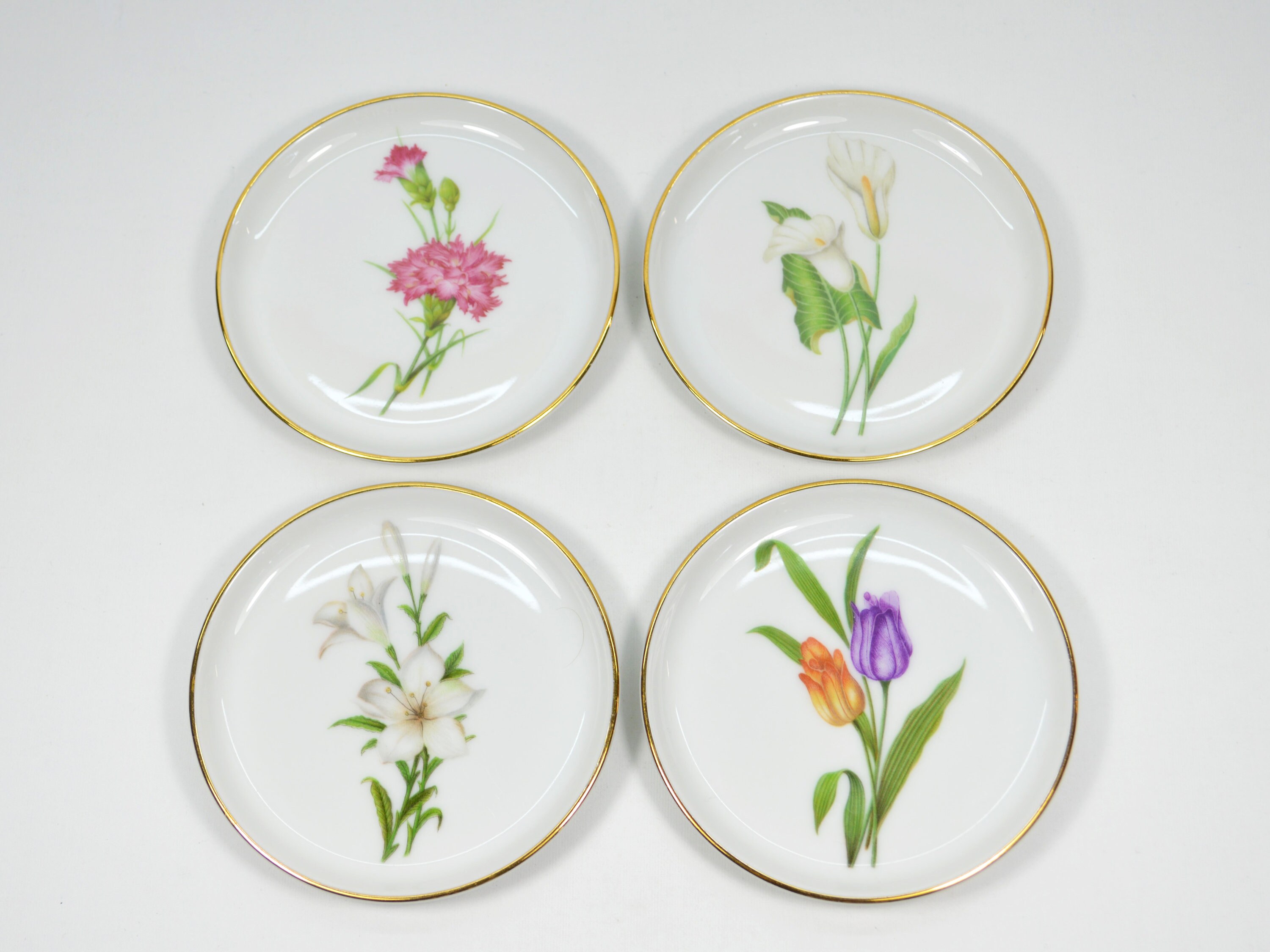 4 Small plates FÜRSTENBERG W Germany Porcelain with floral motif from the collection Gold rim Original Vintage 50s