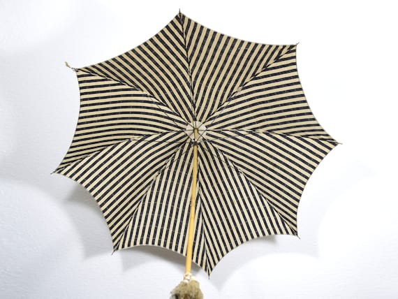 Parasol Umbrella Vintage Black & White Fabric Umbr