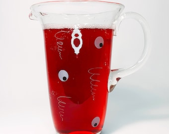 Clear Blown Glass Jug Hand Painted Bauhaus Vintage Style