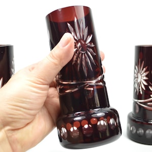 Set of 6 dark red crystal glasses. Ruby red juice crystal glasses. Vintage Rare Original Antique