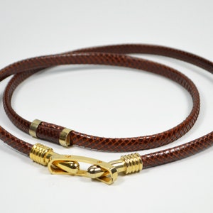 Stylish Exotic Leather Belt Adjustable Brown Slim with Gold Buckle Vintage 70s 80s