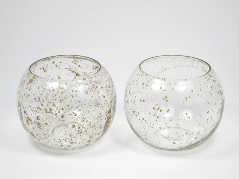 Spherical glass vase with textures Transparent round vase and bubbles Original Vintage 80s image 5