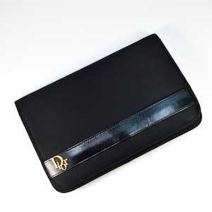 Dior Satin and Leather Clutch Handbag Black Party Bag Satin with Monogram Vintage