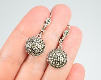 925 Silver Earrings with Marcasite. Vintage Sterling Silver Earrings