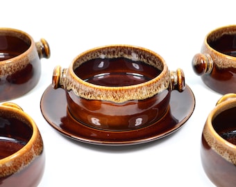 BLEIFREI OFENFEST Shiny Glazed Brown Ceramic Bowl with Plate for Original Vintage Oven