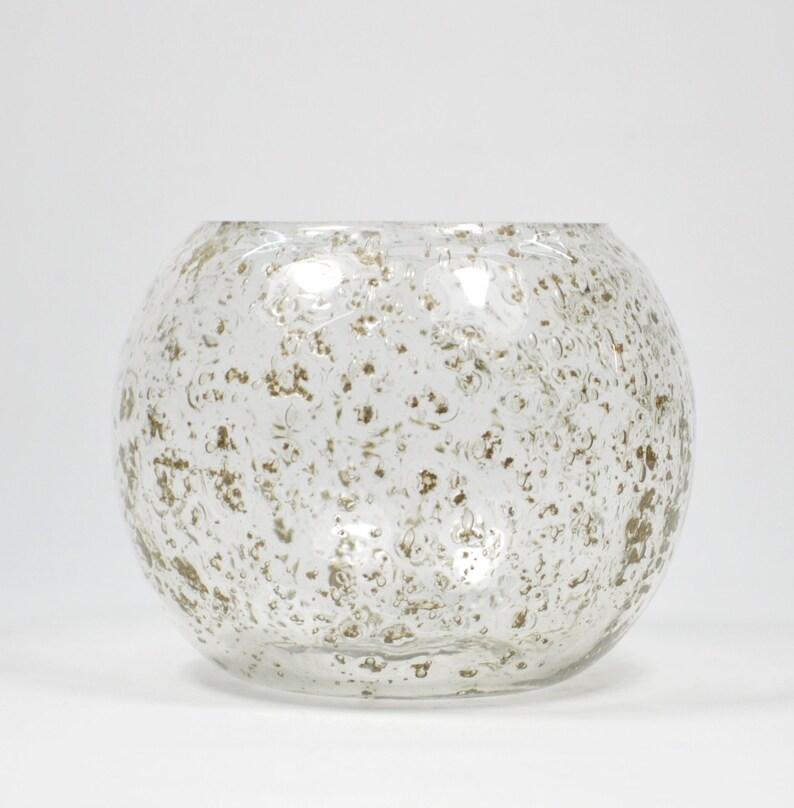 Spherical glass vase with textures Transparent round vase and bubbles Original Vintage 80s image 2